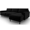 MIDACONI Scott fekete, bársony sarokkanapé, ágyazható, 212 cm, jobb oldali