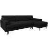 Fekete kárpitozott MIDACONI Scott sarokkanapé ágyazható funkcióval 212 cm, jobb oldali