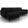 Fekete kárpitozott MIDACONI Scott sarokülőgarnitúra ággyal, 212 cm, balos