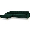 Zöld bársony sarokkanapé MICADONI MAMAIA 293 cm arany alappal, bal