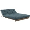 384018 3 petrolejove modra dvoumistna rozkladaci pohovka karup design roots 140 cm s hnedou konstrukci