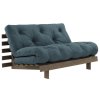 384018 petrolejove modra dvoumistna rozkladaci pohovka karup design roots 140 cm s hnedou konstrukci