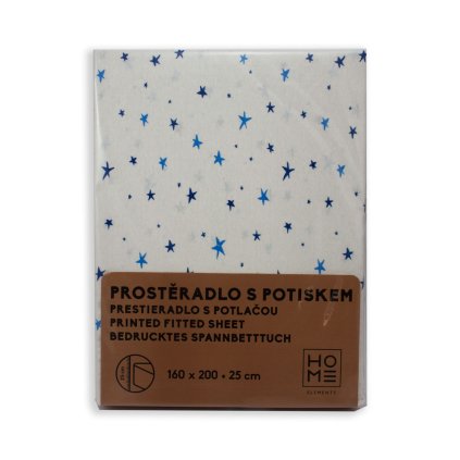 HOME ELEMENTS Bavlněné prostěradlo Jersey, 160 x 200 cm, modré hvězdičky