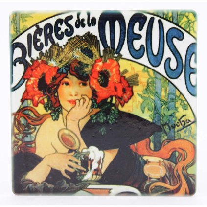 Magnet ker. čtverec 6 cm, Bieres de la Meuse (Mucha)
