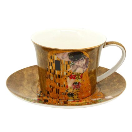 HOME ELEMENTS Porcelánový hrnek s podšálkem 250 ml,Klimt,Polibek zlatý
