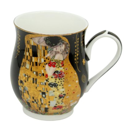 HOME ELEMENTS Porcelánový hrnek 350 ml, Klimt Polibek černý