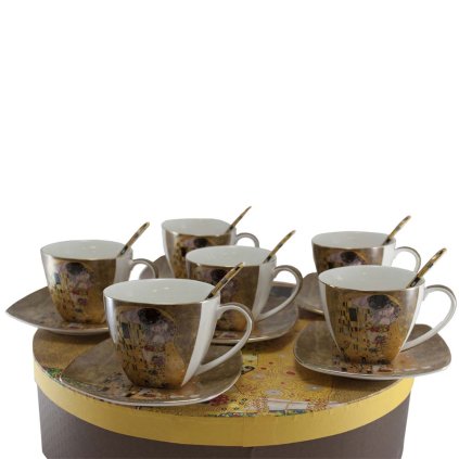 HOME ELEMENTS Luxusní souprava na čaj pro 6 osob, Klimt, Polibek zlatý
