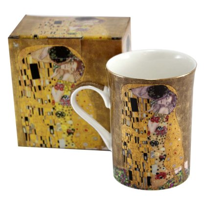 HOME ELEMENTS Porcelánový hrnek 300 ml, Klimt,Polibek zlatý
