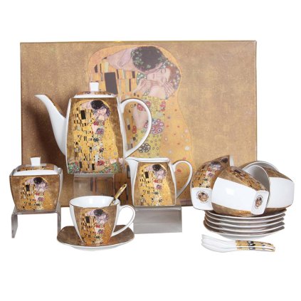 HOME ELEMENTS Luxusní souprava na čaj, 21 ks, Klimt,  Polibek zlatý