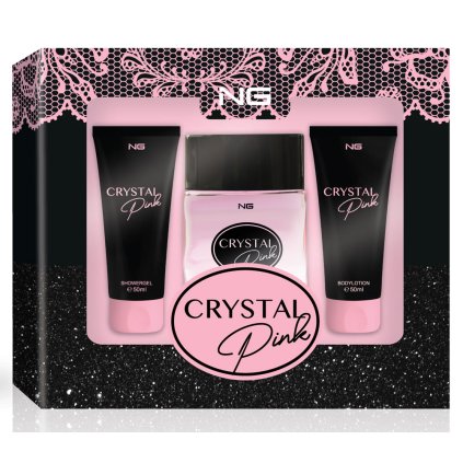NG Dárková dámská sada eau de parfum 100ml, sprchový gel, tělové mléko 50 ml, Crystal pink