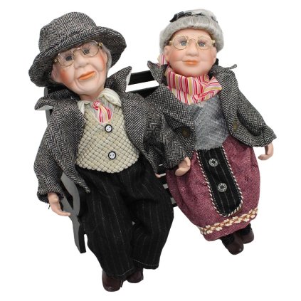Porcelánové panenky Babička a dědeček na lavičce