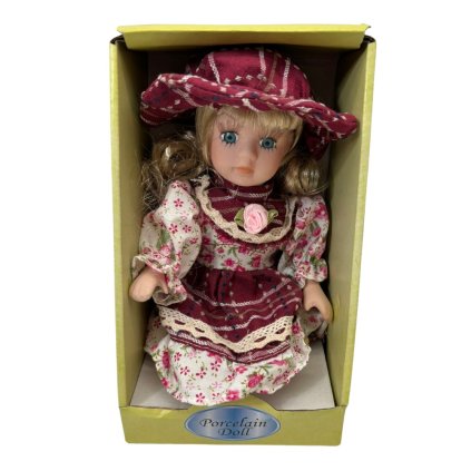 Porcelánová panenka 20 cm, šaty zeleno-růžičkové, blond