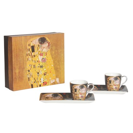 HOME ELEMENTS Espresso set 2 x 65 ml s podtácky, Klimt Polibek tmavý