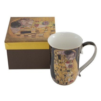 HOME ELEMENTS Porcelánový hrnek 400 ml, Klimt, Polibek tmavý