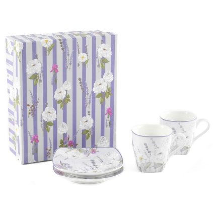 HOME ELEMENTS Šapo sada espresso 75 ml, dva šálky se lžičkami, Levandule  Home Elements