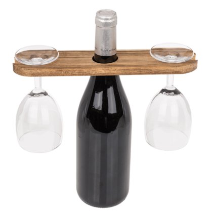 Dřevěný držák na sklenice a na láhev  vína