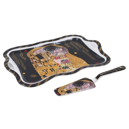 HOME ELEMENTS Talíř s náčiním na dort 35 cm, Klimt, Polibek tmavý