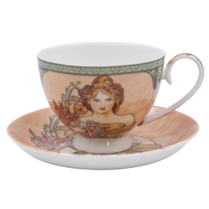 HOME ELEMENTS Porcelánový hrnek 250 ml s podšálkem, Mucha, Jaro