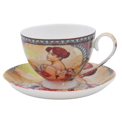 HOME ELEMENTS Porcelánový hrnek 250 ml s podšálkem, Mucha, Léto