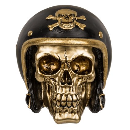 Pokladnička Lebka s motorkářskou přilbou, zlatá/černá