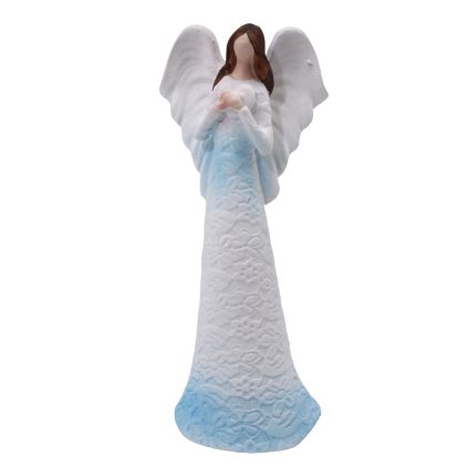 Soška anděla se srdcem 10 cm, barva bílá a modrá