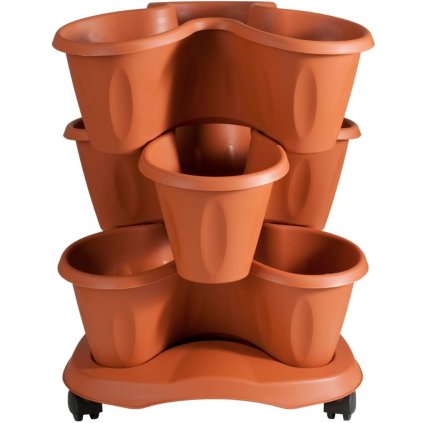 BAMA Květináč modulární TRIFOGLIO, set 3 ks + spodní miska s kolečky, terracotta