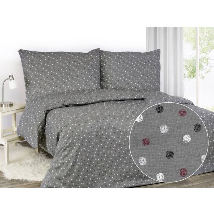 Povlečení saténové, tmavě šedé Puntík  Dreamy Linens