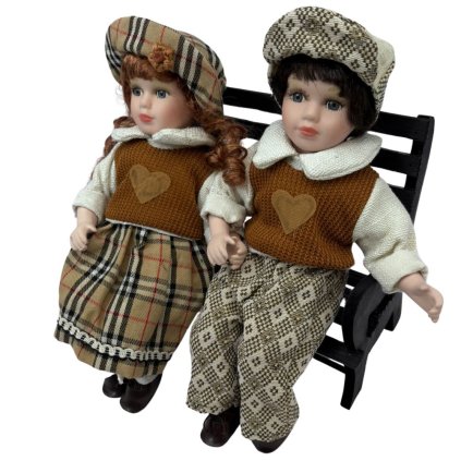 Porcelánové panenky Děti na lavičce, se srdíčky Dini