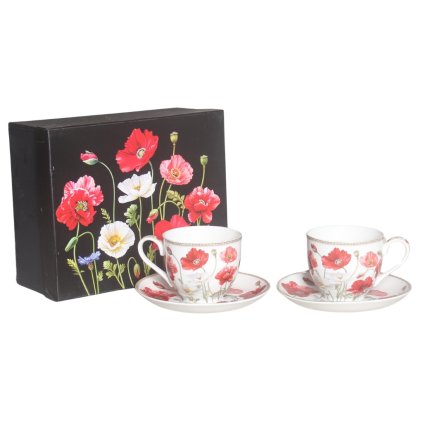 Šálky s podšálky 2 x 270 ml, Máky bílé  Home Elements