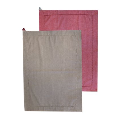 Utěrka z recyklované bavlny, 2 ks, 50 x 70 cm, béžová + červená