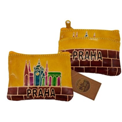 Dámská kožená peněženka na mince - Praha, žlutá