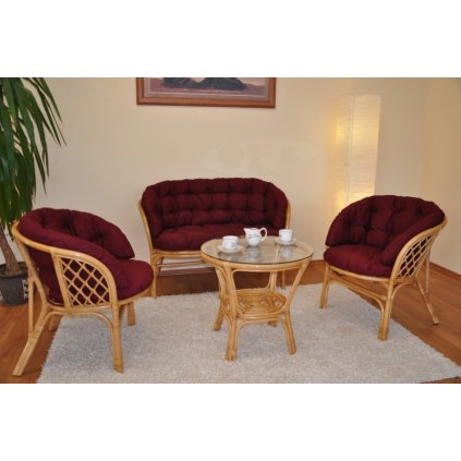 Ratanová sedací souprava Bahama velká medová polstr vínový MAXI  Axin Trading s.r.o.