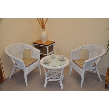 Ratanová sedací souprava Fabion bílá  polstry levandule  Axin Trading s.r.o.