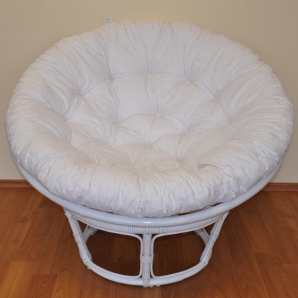 Ratanový papasan 110 cm bílý, polstr bílý