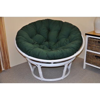 Ratanový papasan 110 cm bílý, polstr zelený dralon