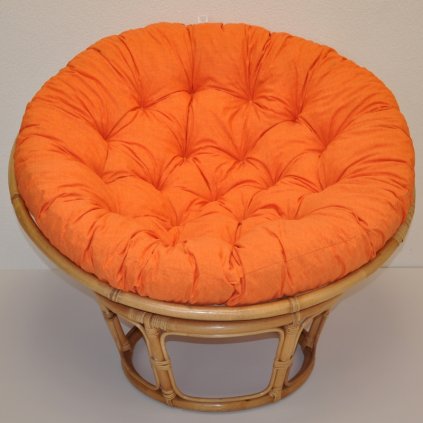 Ratanový papasan 110 cm medový polstr oranžový melír