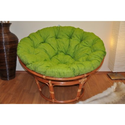 Ratanový papasan 115 cm koňak - polstr světle zelený melír