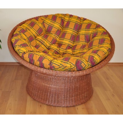 Ratanový papasan wicker cognac polstr okrový