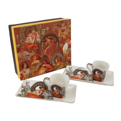 144155 espresso set s podtacky 2 x 65 ml mucha svetly