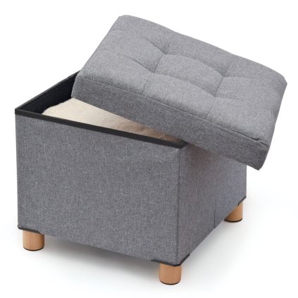 155276 calouneny taburet s uloznym prostorem na drevenych nozkach sedy