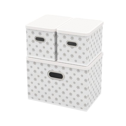 143724 ulozny box s vikem sada 3 ks bila kyticky