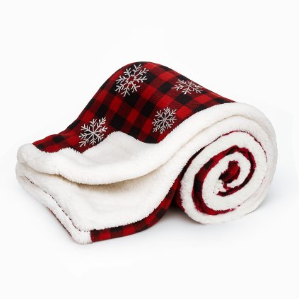 149488 mikroflanelova deka s berankem karo s vlockami cervena
