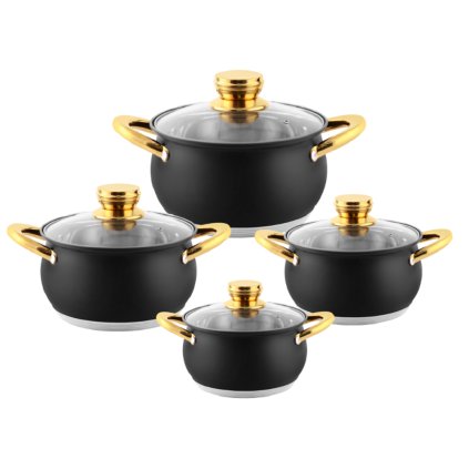 149686 sada nerezoveho nadobi 8dilna cerna matna se zlatymi uchyty