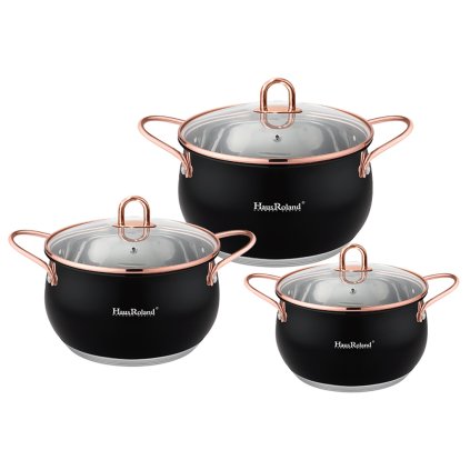 165884 sada nerezoveho nadobi 6dilna matna cerna s medenymi uchyty