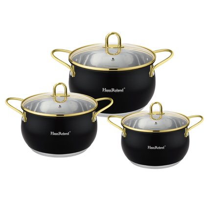 165887 sada nerezoveho nadobi 6dilna matna cerna s pozlacenymi uchyty