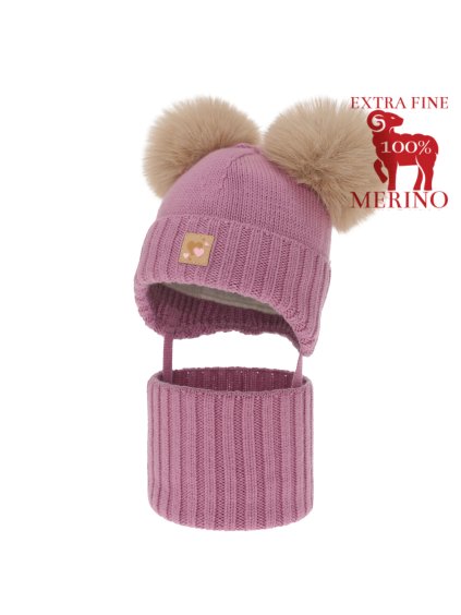cze pl Divci cepice a nakrcnik zimni set fialovy 100 merino vlna podsity vlnenym polarem Ronia 14630 4
