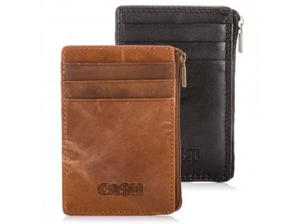 Kožené pouzdro na karty s kapsou na zip černé a hnědé Cash 5618 ModexaStyl (6)