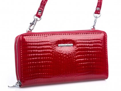 Velká dámská kožená peněženka s popruhem přes rameno červená Jennifer Jones 5276 ModexaStyl (1)