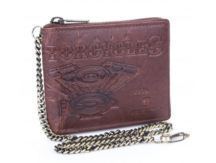 Pánská kožená peněženka s řetízkem na zip hnědá Peterson N992C 09 Motorkářská ModexaStyl (3)