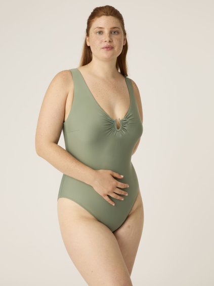 Stroje kąpielowe menstruacyjne modibodi V Neck One Piece MH Oasis Green XL (1)